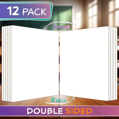 Scribbledo 12 Small White Board Dry Erase Boards Classroom Pack Mini White Boards 9"x12” Double Sided Personal Whiteboards for Students Teachers School Supplies Lapboards Mini Whiteboard Erasers Incl - Image 5