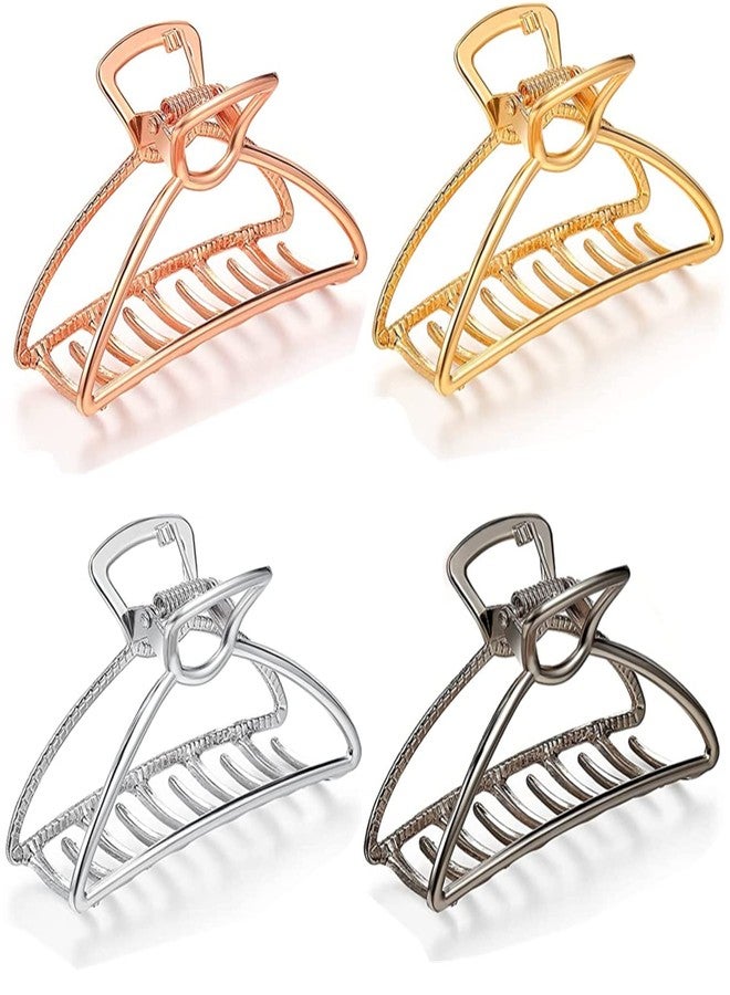 La Jolie Jasmin 4 Pieces Metal Hair Claw Clips Set, 3 Inches Large Size Hair Catch Barrette Jaw Clamp Half Bun Hairpins for Women, Hair Accessories - Image 1