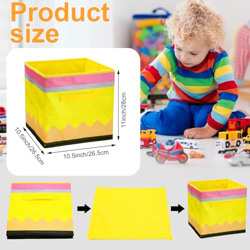 RattanView 6 Pcs 11in Pencil Fabric Storage Bins Classroom Must Have Cubby Basket Bins Return School Treasure Prize Box End of Year Organization for Daycare Elementary Preschool - Image 3