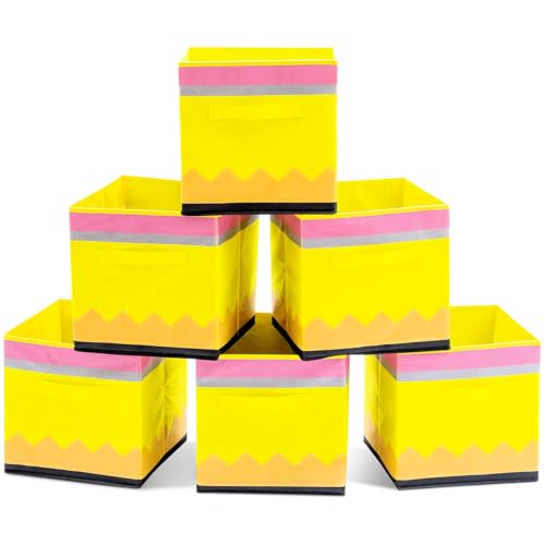 RattanView 6 Pcs 11in Pencil Fabric Storage Bins Classroom Must Have Cubby Basket Bins Return School Treasure Prize Box End of Year Organization for Daycare Elementary Preschool - Image 1