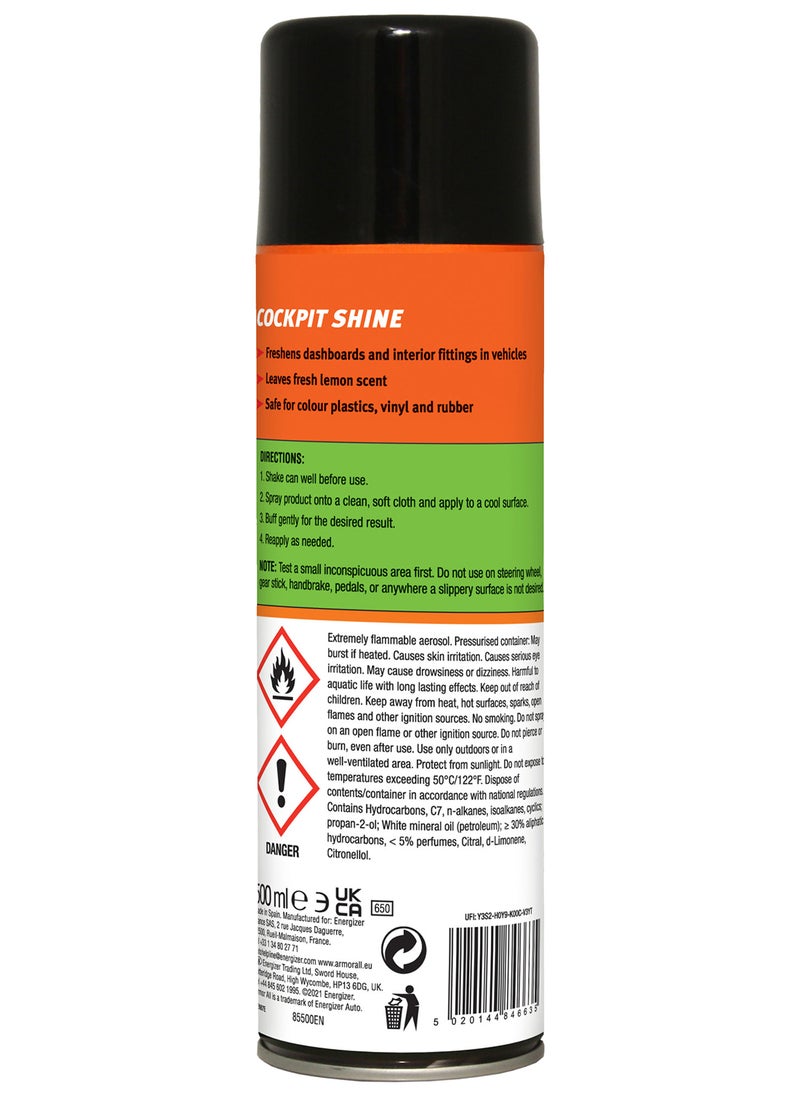 ARMOR ALL - Cockpit Shine, Lemon Fresh 500Ml, Instant Shine And Restoration, 1 Piece - Image 1