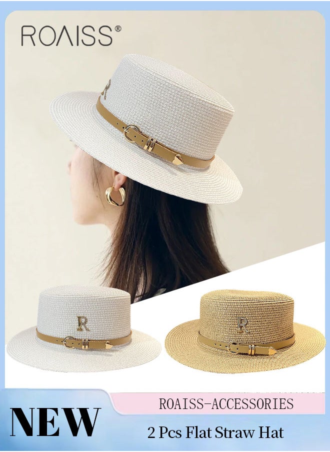 2 Pcs Classic Flat Top Straw Hat for Women Summer Beach Hat Vacation Sunshade Sunscreen Woven Hat Letter Decor Sun Hat Fashion Accessories - pzsku/ZFBD0E91325E2D5684304Z/45/_/1720430470/09e9fbf0-150f-45d3-bf5b-bf8528501e1a