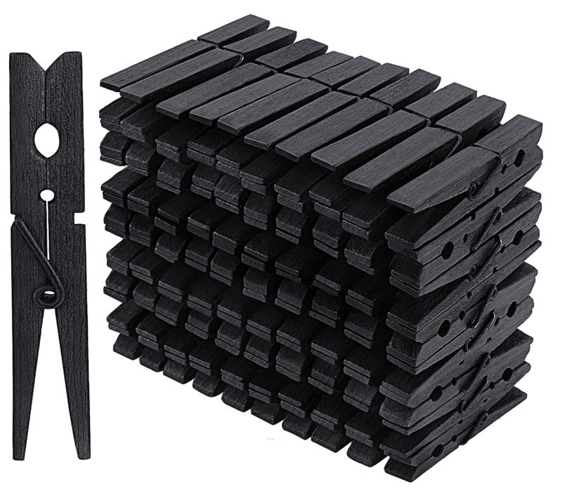 Cptoion 100PCS Clothes Pins Wooden4 Large Wooden Black ClothespinsClothespins for Crafts Hanging Clothes Pictures Black