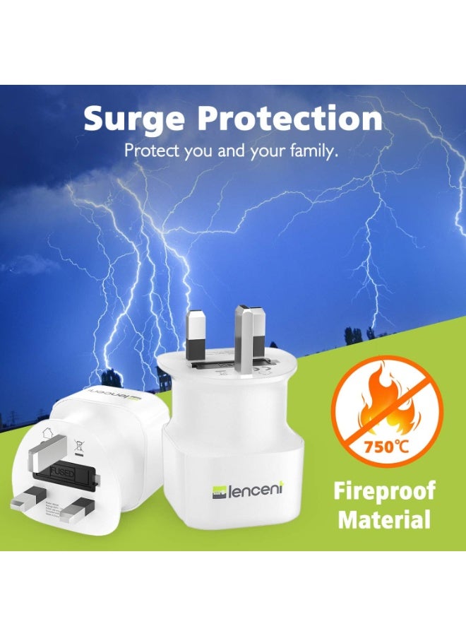 LENCENT 2Pcs EU to UK Plug Adapter, Europe Schuko 2 Pin to 3 Pin UK Travel Adaptor, European Euro to British Adapter- White - Image 4