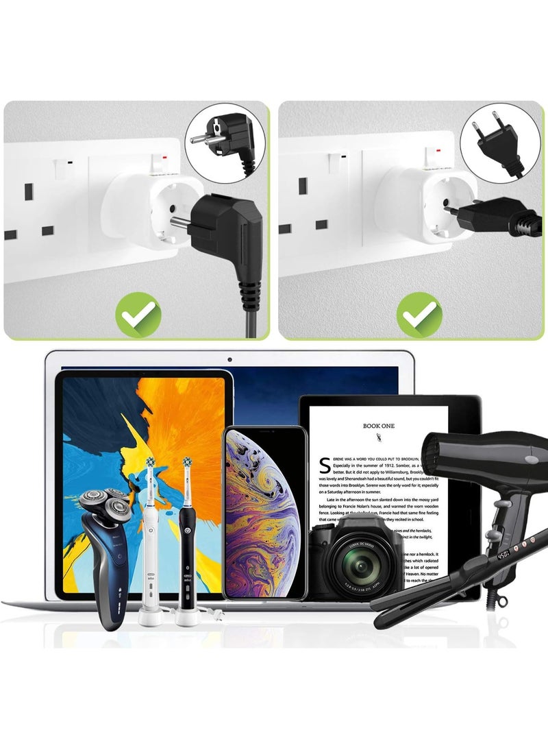 LENCENT 2Pcs EU to UK Plug Adapter, Europe Schuko 2 Pin to 3 Pin UK Travel Adaptor, European Euro to British Adapter- White - Image 2