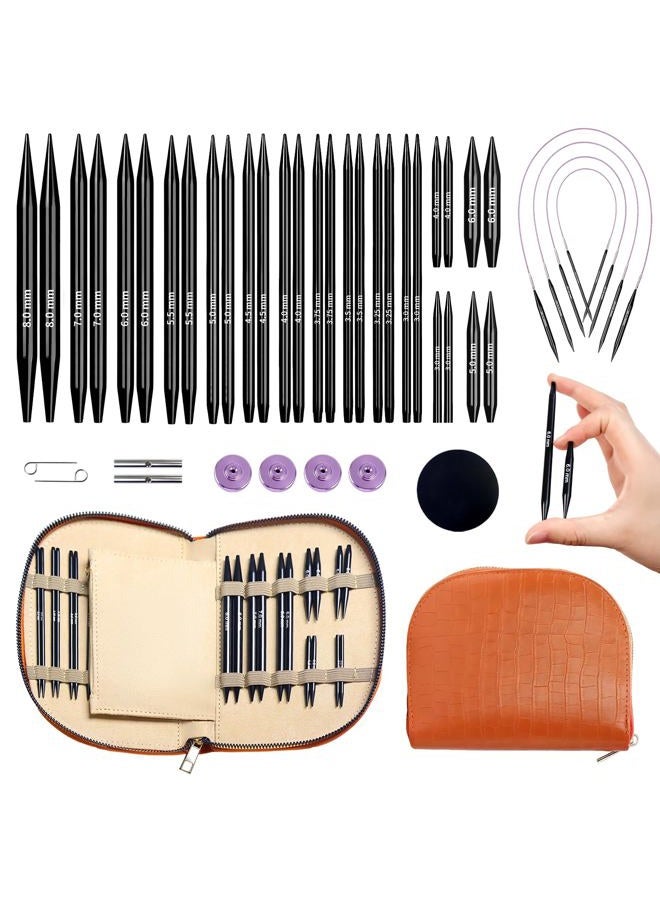 Yarniss 15 Pairs Circular Knitting Needle Combo, 4.5-Inch Round Knitting Needle 3.0~8.0mm, 2.16-Inch Shorties Needles US Size 2.5-10, Interchangeable Aluminum Cable Needles with Case - Image 1
