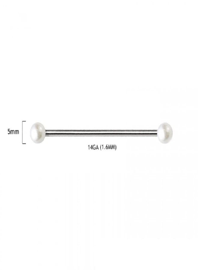 Pierced Owl باربيل صناعي على شكل بومة مثقوبة 14GA من الفولاذ المقاوم للصدأ 316L مع كرات لؤلؤ مزيفة - Image 2