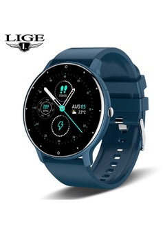 LIGE Smart Watch 1.28 inch Full Touch Screen Sport Tracker Watch Waterproof Bluetooth Silicone Strap Blue for Men Women  - Image 1