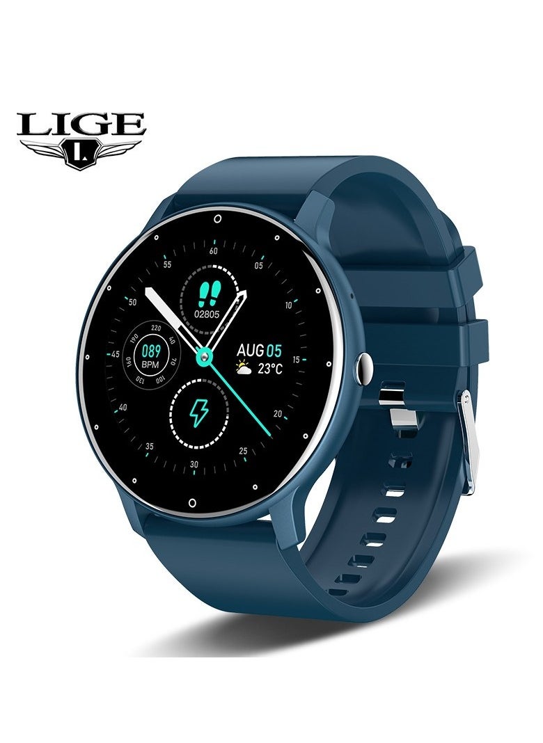 LIGE Smart Watch 1.28 inch Full Touch Screen Sport Tracker Watch Waterproof Bluetooth Silicone Strap Blue for Men Women  - Image 1