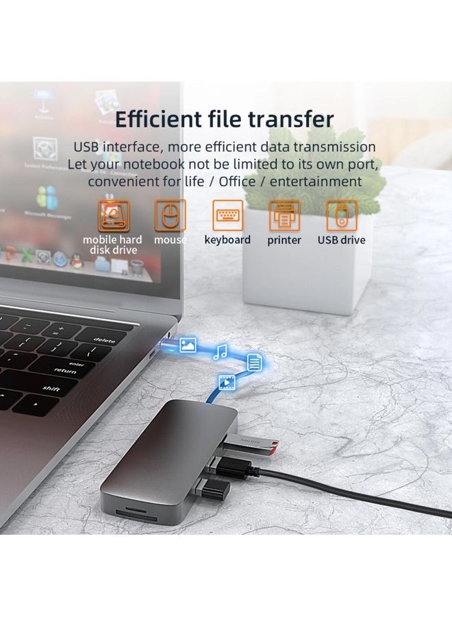 عربست قاعدة توصيل USB HUB Type C إلى 4K HDMI للشحن السريع 10 في 1، باللون الرمادي رمادي - Image 4