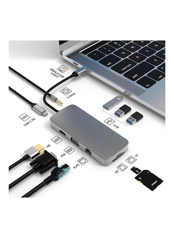 عربست قاعدة توصيل USB HUB Type C إلى 4K HDMI للشحن السريع 10 في 1، باللون الرمادي رمادي - Image 1
