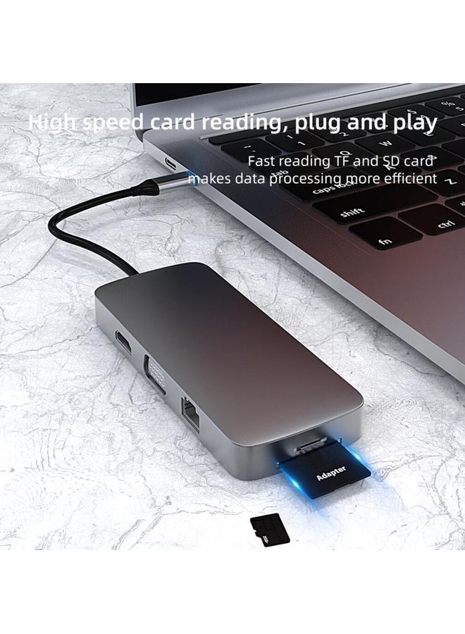 عربست قاعدة توصيل USB HUB Type C إلى 4K HDMI للشحن السريع 10 في 1، باللون الرمادي رمادي - Image 5