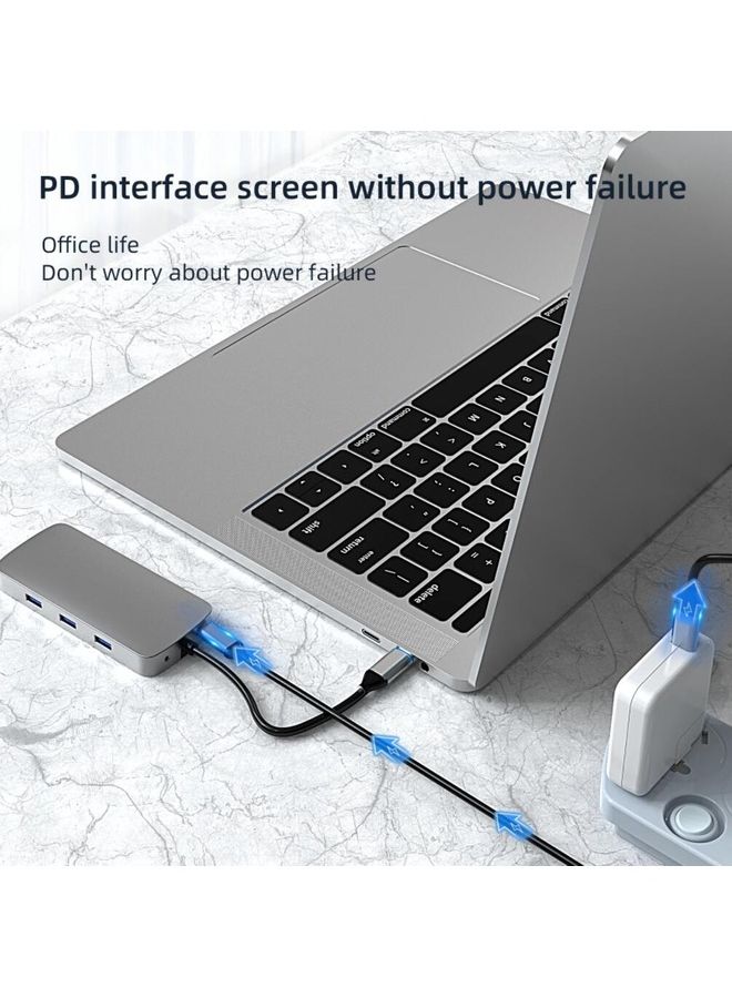 عربست قاعدة توصيل USB HUB Type C إلى 4K HDMI للشحن السريع 10 في 1، باللون الرمادي رمادي - Image 3
