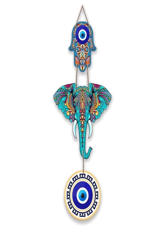 Comelyns Designer Elephant Wooden Wall Hanging for Home Decor | Hamsa Hand Decoration for Livingroom | Modern Artworks Items | Peace Charm Door Accent Decorative Hangings (WH_8506N
