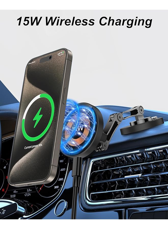 كاست ويف شاحن سيارة ماجسيف، شاحن لاسلكي مغناطيسي قابل للتعديل بزاوية 360 درجة، متوافق مع ماجسيف آيفون 15 14 13 12 سلسلة - Image 2