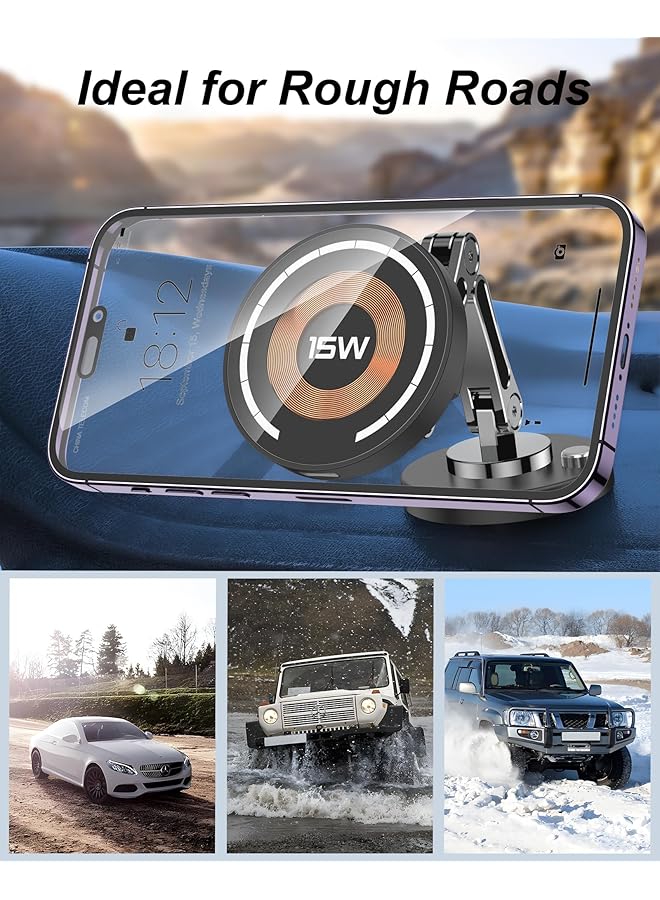 كاست ويف شاحن سيارة ماجسيف، شاحن لاسلكي مغناطيسي قابل للتعديل بزاوية 360 درجة، متوافق مع ماجسيف آيفون 15 14 13 12 سلسلة - Image 5