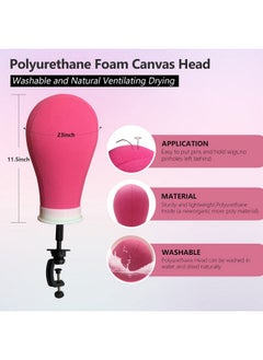 SZCY LLC 23 Inch Canvas Block Head Mannequin Wig Head (Rose Red), Wig Stand Tripod with Head, Mannequin Head Wig Display Styling Head With Mount Hole, Manikin Canvas Head Block Set for Wigs Making Display  - Image 2