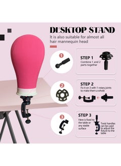 SZCY LLC 23 Inch Canvas Block Head Mannequin Wig Head (Rose Red), Wig Stand Tripod with Head, Mannequin Head Wig Display Styling Head With Mount Hole, Manikin Canvas Head Block Set for Wigs Making Display  - Image 4