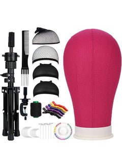 SZCY LLC 23 Inch Canvas Block Head Mannequin Wig Head (Rose Red), Wig Stand Tripod with Head, Mannequin Head Wig Display Styling Head With Mount Hole, Manikin Canvas Head Block Set for Wigs Making Display  - Image 1