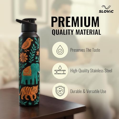 SLOVIC Steel Water Bottle 1 Ltr | Incredible India Design Fridge Water Bottle for School Kids | 100% BPA Free & leak-Proof | Sipper Water Bottles for Adults | Ideal for Gym, Office, Travel - Image 4