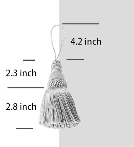 BEL AVENIR 4Pcs Tassels Key Tassel with Loops Handmade Craft Charms DIY Accessories Elegant Soft Making Curtain Home Decoration (Silver, 4 pcs) - Image 3