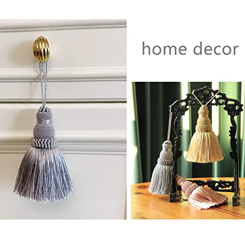 BEL AVENIR 4Pcs Tassels Key Tassel with Loops Handmade Craft Charms DIY Accessories Elegant Soft Making Curtain Home Decoration (Silver, 4 pcs) - Image 2