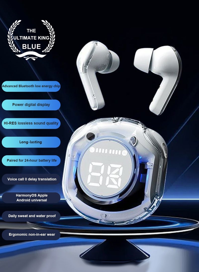 Luxury Wireless Earbuds, Transparent appearance with LED Display Charging Case, Bluetooth 5.3 in-Ear Earphones with Mic for Phone Tablet Laptop Sports, High-End Headphones - Image 2