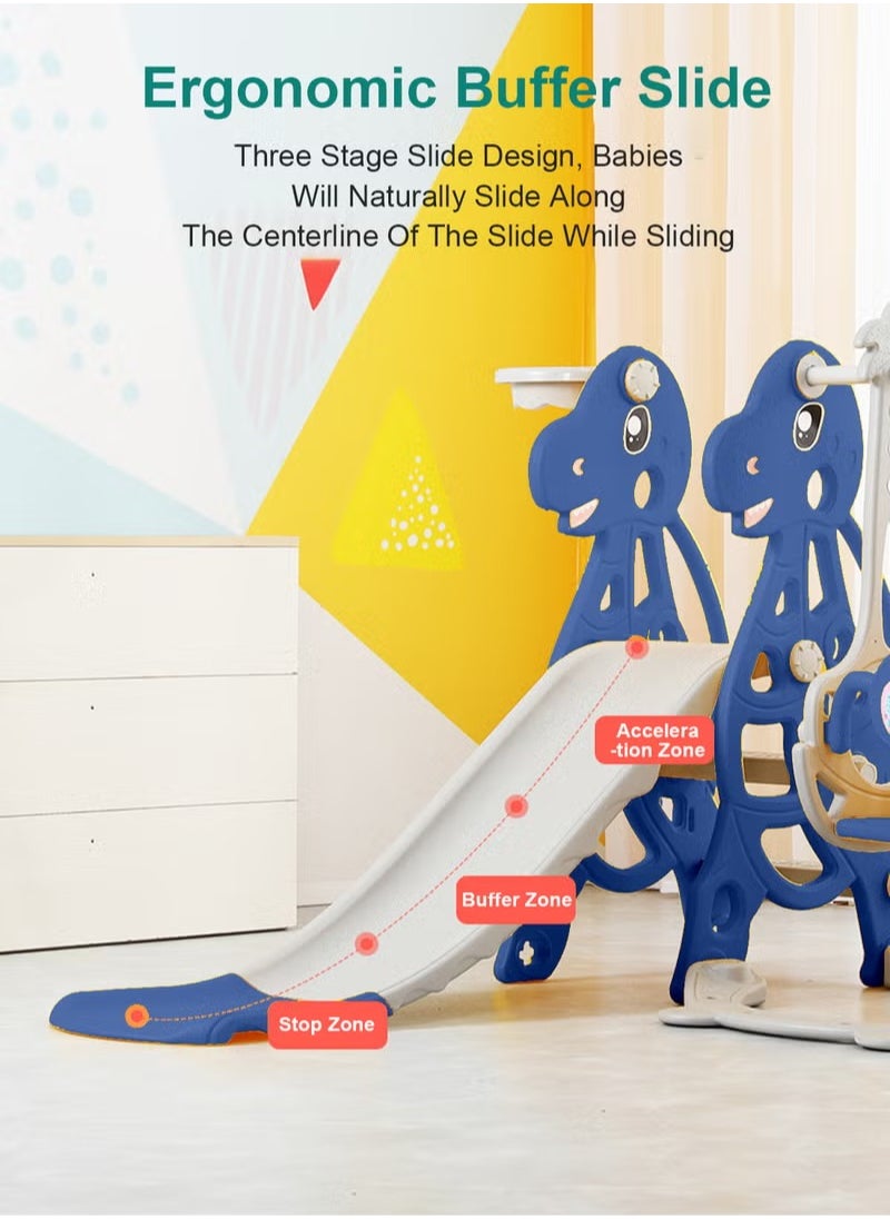 XiuWoo - 4 in 1 Toddler Slide Swing Set, Indoor Baby Slide, Includes Slide, Swing, Basketball Hoop, and Climber, Freestanding Slide Climber Playset Toy - Image 1