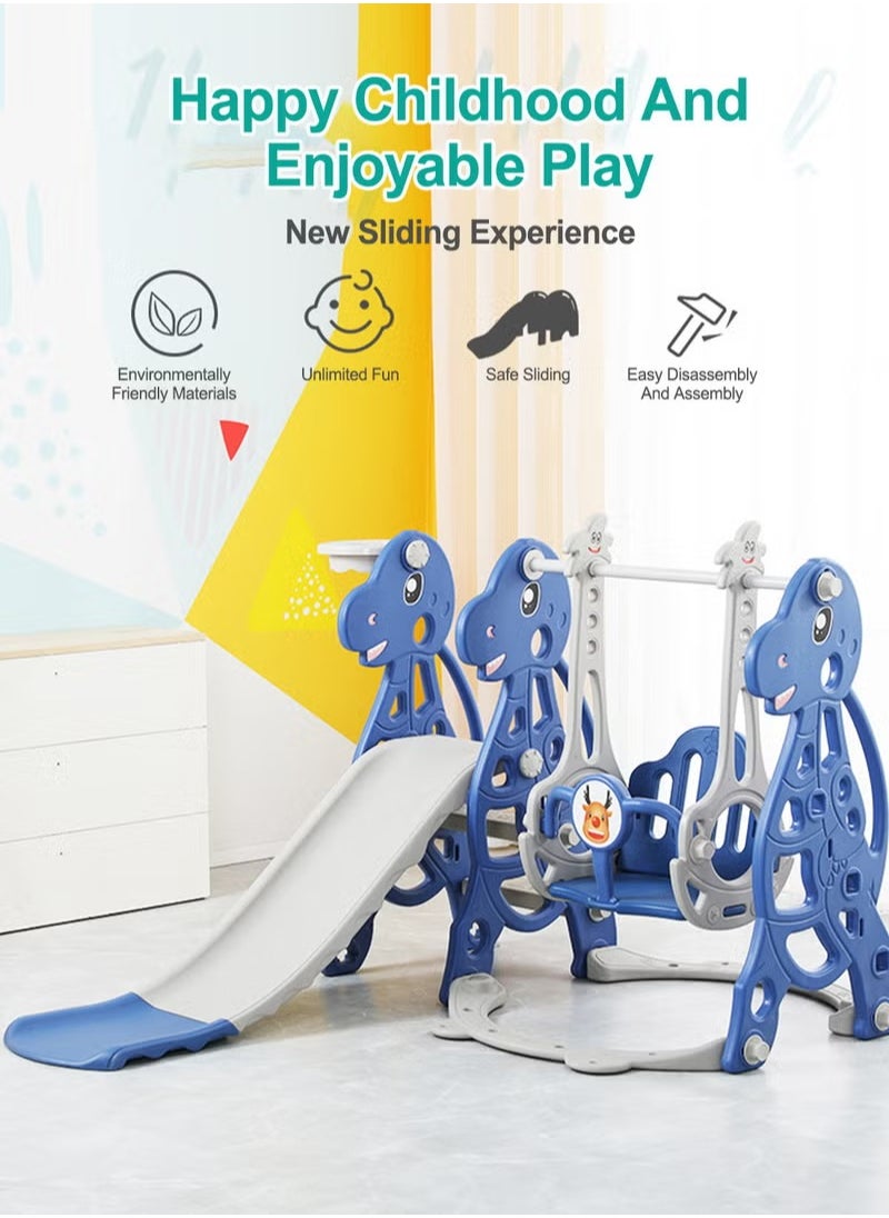 XiuWoo - 4 in 1 Toddler Slide Swing Set, Indoor Baby Slide, Includes Slide, Swing, Basketball Hoop, and Climber, Freestanding Slide Climber Playset Toy - Image 1