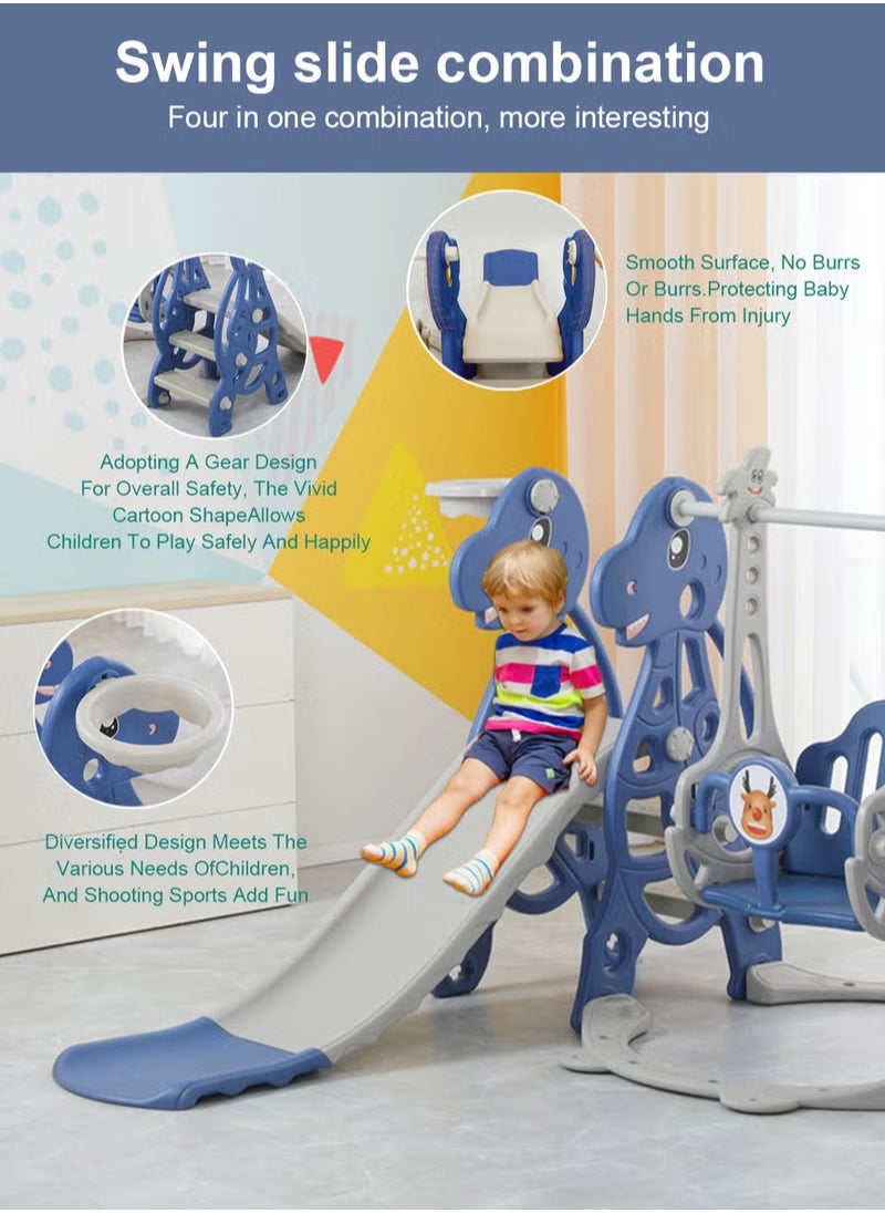 XiuWoo - 4 in 1 Toddler Slide Swing Set, Indoor Baby Slide, Includes Slide, Swing, Basketball Hoop, and Climber, Freestanding Slide Climber Playset Toy - Image 1
