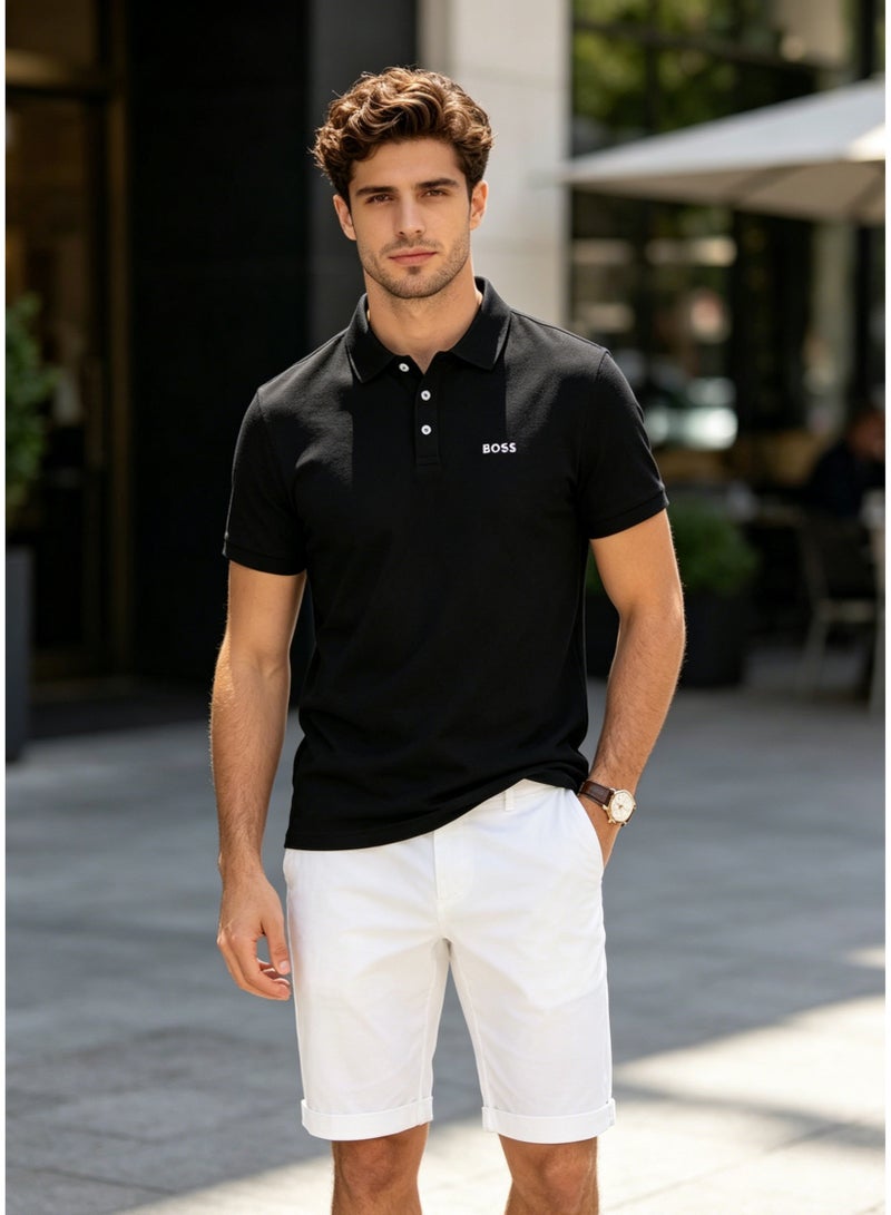 BOSS Men's Short Sleeve Polo Shirt Classic Collar Smart Casual Daily Wear Breathable Summer Top Black - Image 3