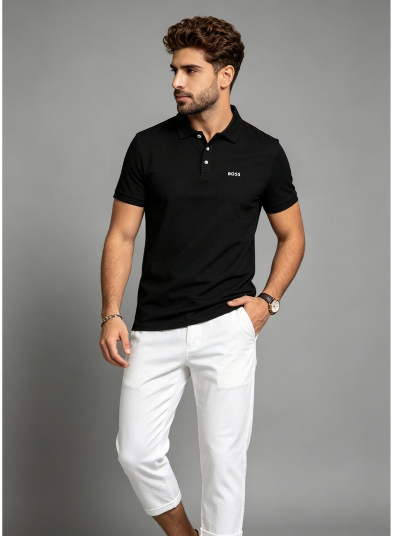 BOSS Men's Short Sleeve Polo Shirt Classic Collar Smart Casual Daily Wear Breathable Summer Top Black - Image 2