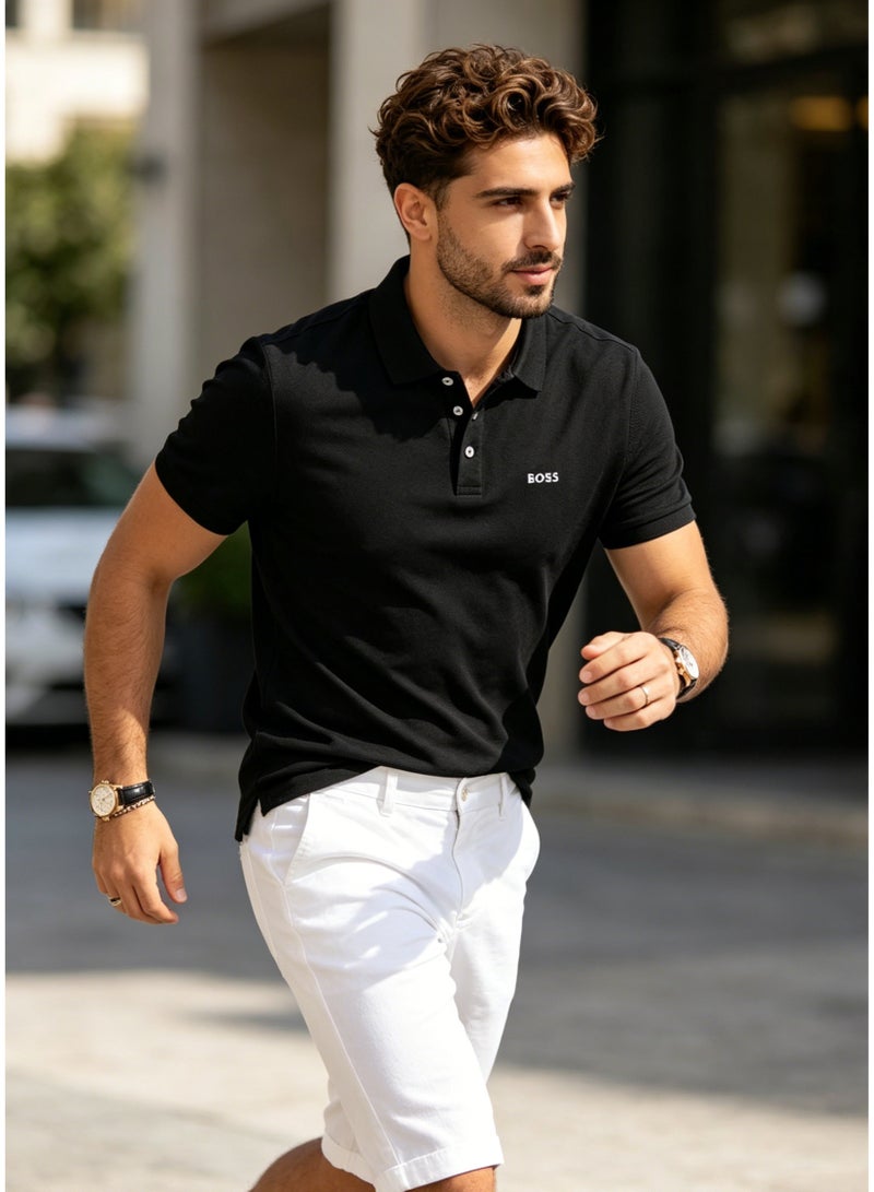 BOSS Men's Short Sleeve Polo Shirt Classic Collar Smart Casual Daily Wear Breathable Summer Top Black - Image 5