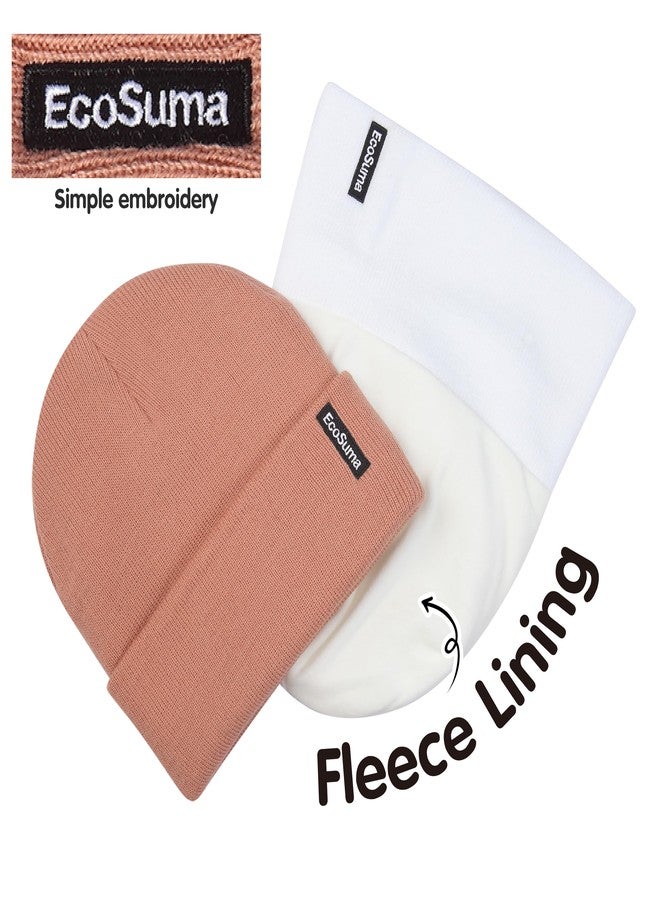 ECOSUMA Toddler Knit Beanie 3-8T White/Peach Fuzz 2 Pack - Image 5