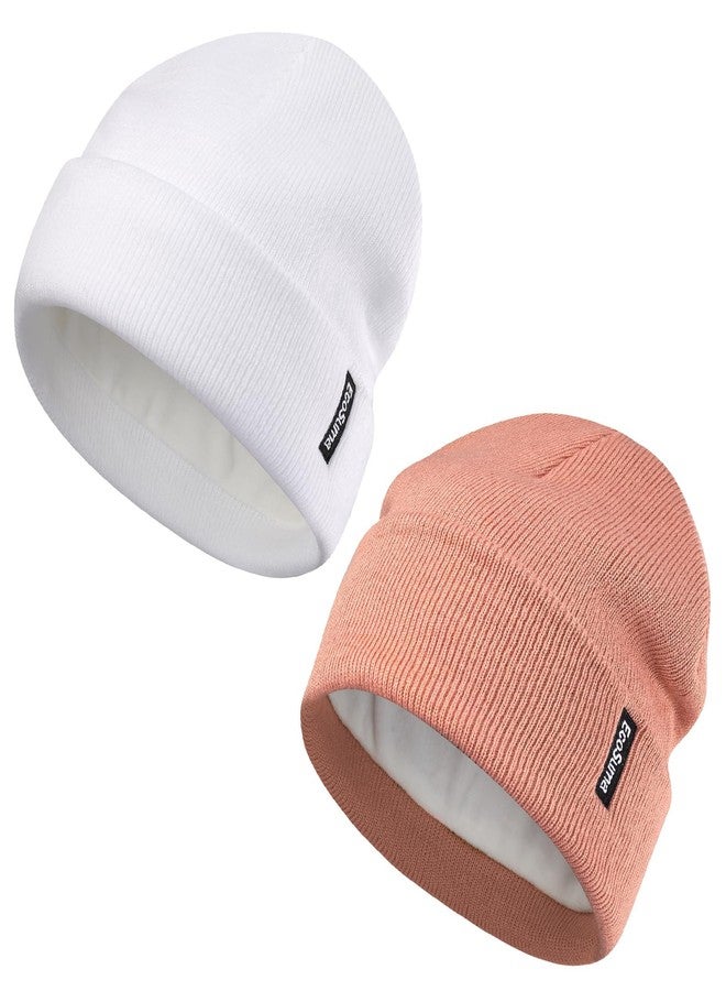 ECOSUMA Toddler Knit Beanie 3-8T White/Peach Fuzz 2 Pack - Image 1
