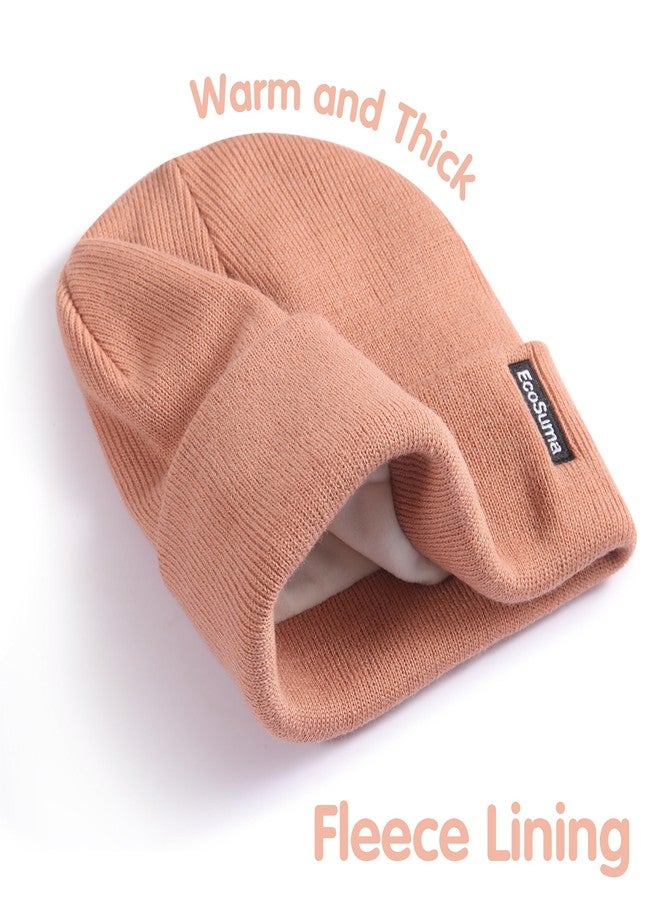ECOSUMA Toddler Knit Beanie 3-8T White/Peach Fuzz 2 Pack - Image 4