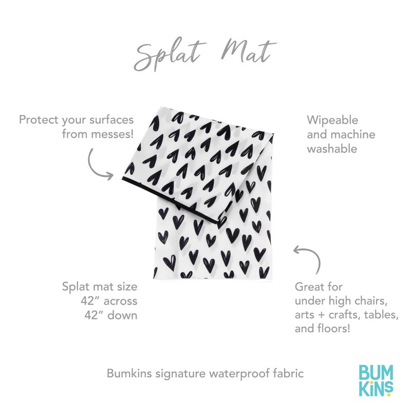 Bumkins Baby Splat Mat for Under High Chair, Babies Toddlers Eating Mess Mat, Waterproof Reusable Cloth for Arts and Crafts, Playtime Mat for Kids, Floors or Tables, Fabric 42inx42in, Black Hearts - Image 5