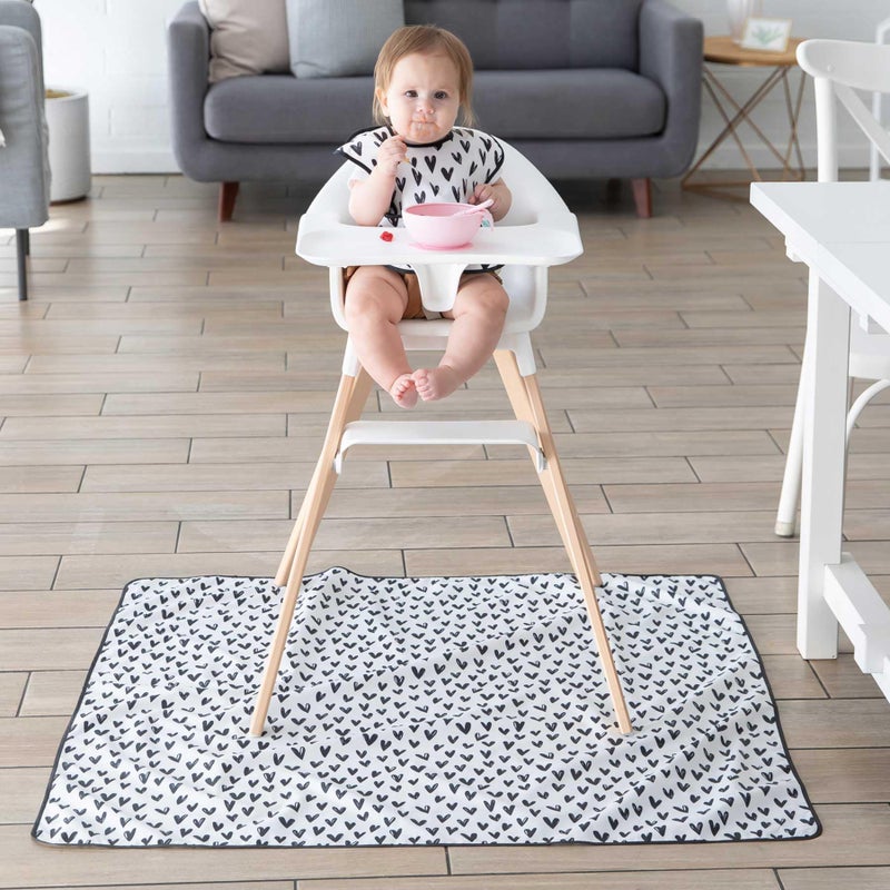 Bumkins Baby Splat Mat for Under High Chair, Babies Toddlers Eating Mess Mat, Waterproof Reusable Cloth for Arts and Crafts, Playtime Mat for Kids, Floors or Tables, Fabric 42inx42in, Black Hearts - Image 2