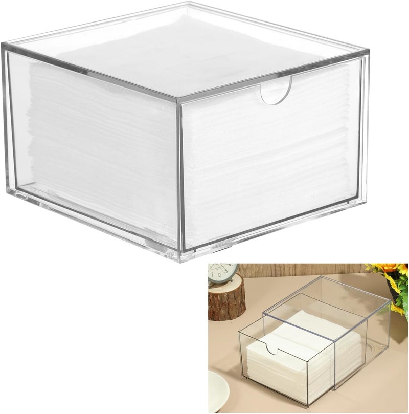 Rainmae Rainmae Disposable Face Towel Holder, Face Towel Storage Box Bin, Stackable Clear Makeup Organizer with Drawer for Clean Skin Club Face XL Towels Holder for Vanity Bathroom and Makeup Organization 