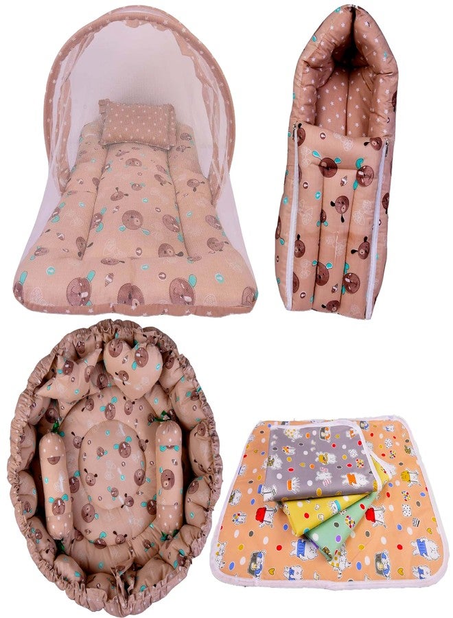 Kwitchy Unisex New Born Baby Luxury Pure Cotton Premium Bedding Set (Brown, 0-6 Months) (4PCS Set) - Image 1