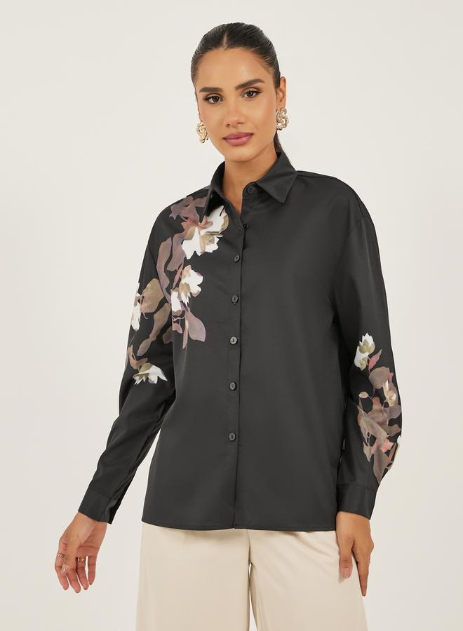 ستايلي قميص بأكمام طويلة وطبعة زهور بقصة عادية - Image 2