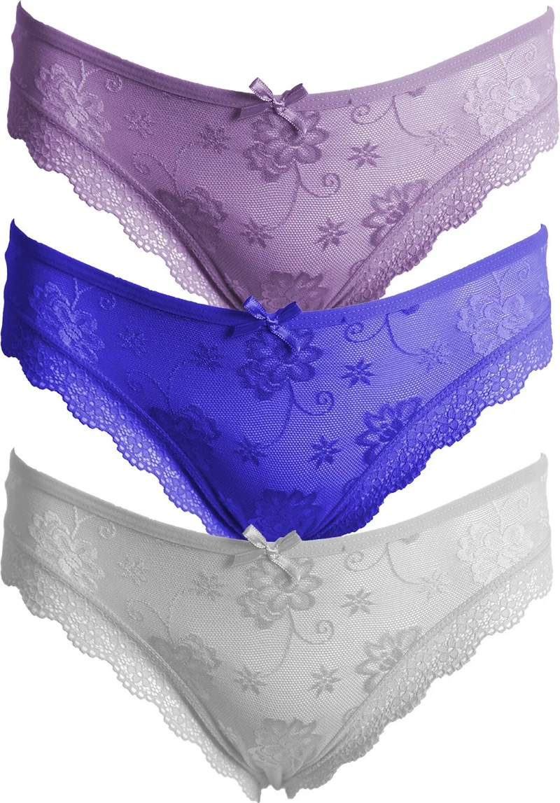 Merry Secrets Merry Secret's Women's 3 Pieces Lace Transparent Panties
