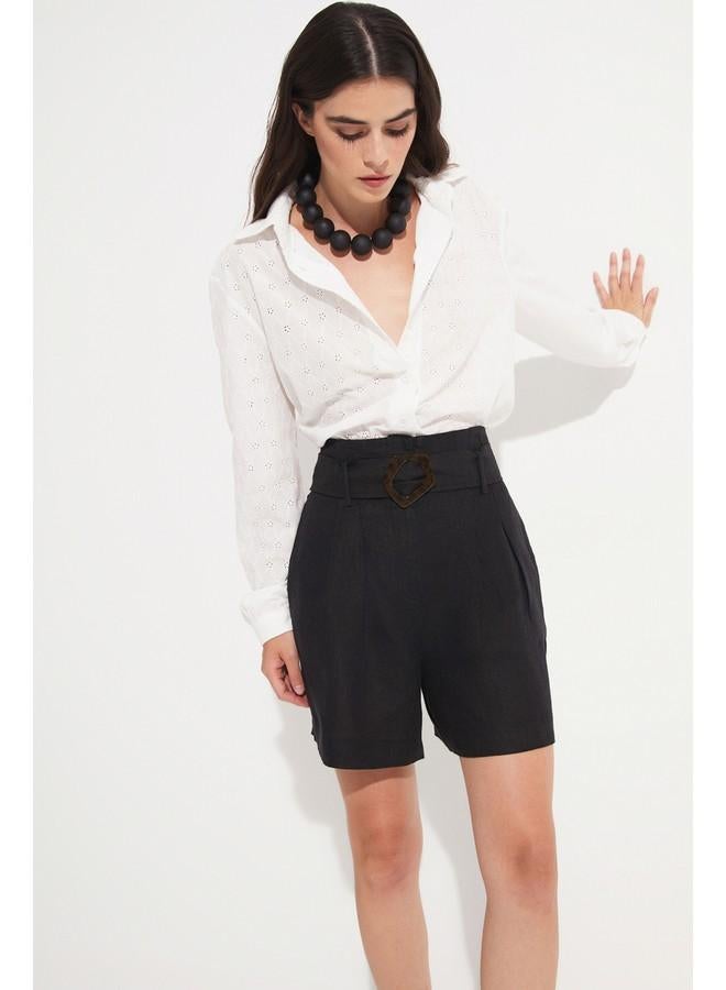 جون حصري يونيو كتان أسود قصير - Image 5