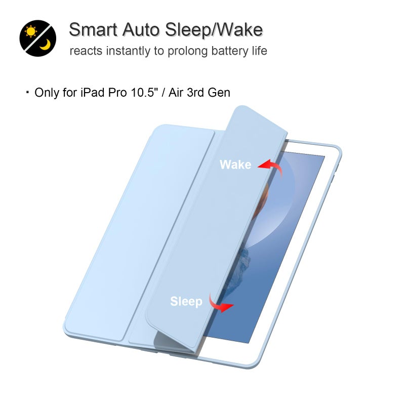 Divufus Case for iPad Air 3 / Pro 10.5 Inch, Lightweight Slim Soft TPU Trifold Stand Smart Cover, Auto Sleep/Wake Case with Pencil Holder for iPad Air 3rd Generation/Pro 10.5 - Light Blue - Image 2