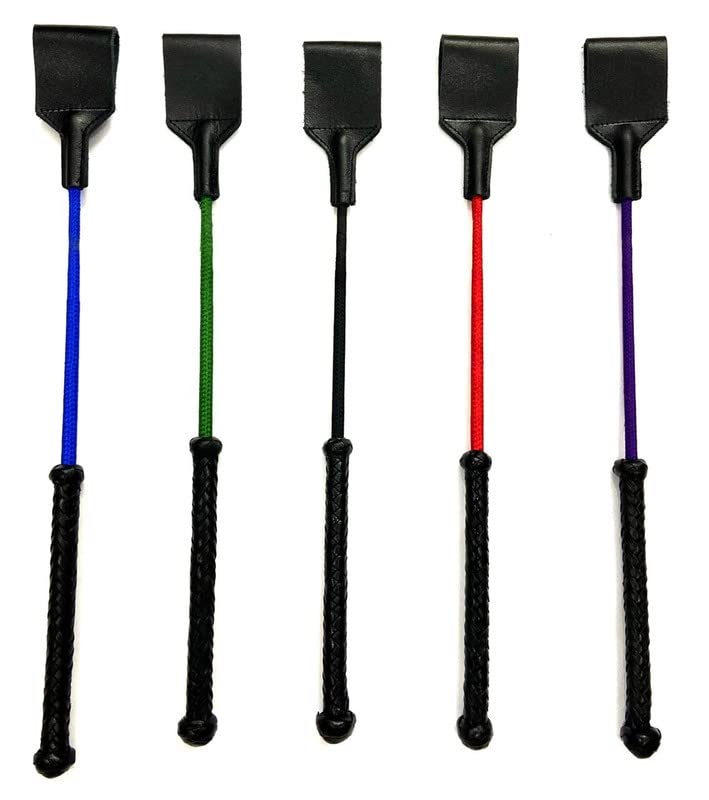 18 Inches Leather Horse Riding Stick & Dog Tranining Stick with Stitching Leather Flapper (red)