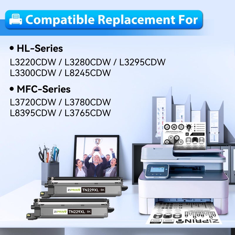 ZIPRINT TN229XL Black Toner TN229XL 2 Pack Compatible Replacement for Brother TN229XL TN229 Black Toner Cartridges for Brother MFC-L3780CDW HL-L3280CDW MFC-L3720CDW HL-L3220CDW Printer - Image 2