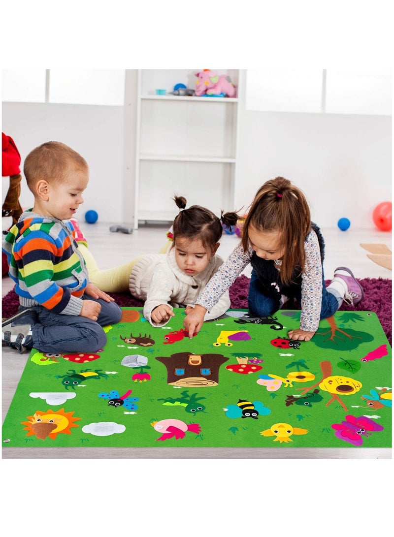Insect Teaching Felt Board Story Set, 45Pcs Preschool Bug Animals, Caterpillar, Bee, erfly, Dragonfly, Storytelling Flannel Early Learning Play Kit, Wall Hanging Gift for Toddlers, 3.5 Ft (Green)  - Image 2