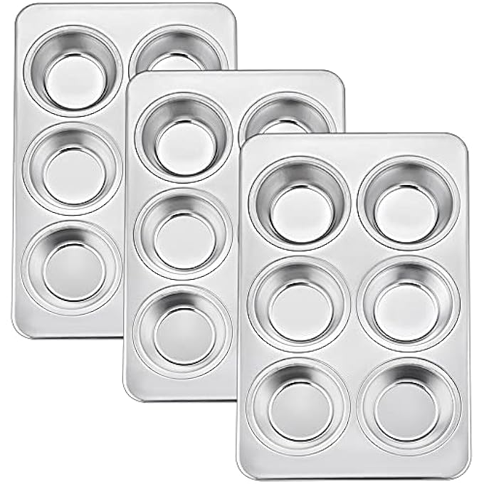 مقلاة الكعك 6 أكواب قوالب الخبز الكعك المقالي كب كيك صينية مجموعة صينية الفولاذ المقاوم للصدأ لخبز الكعك فطائر خبز الذرة والمزيد صحية غير سامة فرن غسالة الصحون مجموعة آمنة من 3 - Image 1
