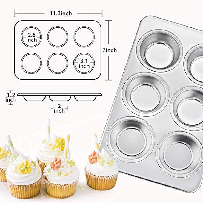 مقلاة الكعك 6 أكواب قوالب الخبز الكعك المقالي كب كيك صينية مجموعة صينية الفولاذ المقاوم للصدأ لخبز الكعك فطائر خبز الذرة والمزيد صحية غير سامة فرن غسالة الصحون مجموعة آمنة من 3 - Image 3