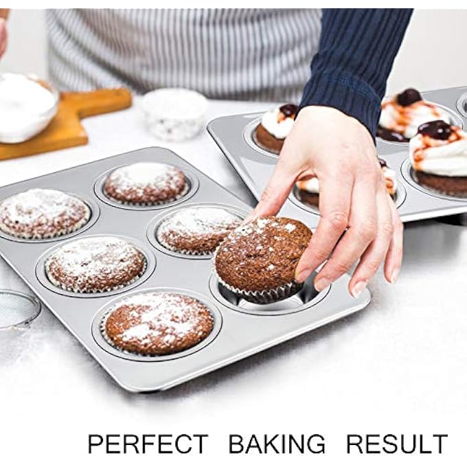 مقلاة الكعك 6 أكواب قوالب الخبز الكعك المقالي كب كيك صينية مجموعة صينية الفولاذ المقاوم للصدأ لخبز الكعك فطائر خبز الذرة والمزيد صحية غير سامة فرن غسالة الصحون مجموعة آمنة من 3 - Image 2